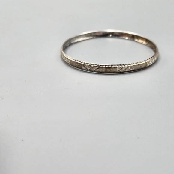 Sterling Silver Bangles Etched Geometric Pattern 925 - Picture 3 of 11